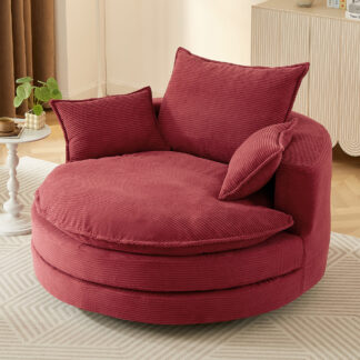 360° Swivel Sofa Chair Accent Barrel Chair 57.5" Swivel Round Chair with Dual-layer Cushion Design and 3 Removable Pillows for Living Room, Bedroom, Office and Hotel, Red