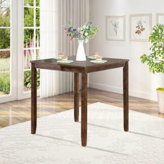 Wooden Dining Square Table, Kitchen Table for Small Space, 4 Person Counter Height Table, Walnut